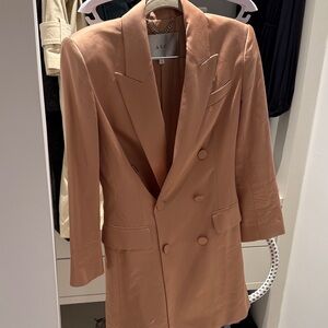 A.L.C. Camel Double-Breasted Satin Blazer